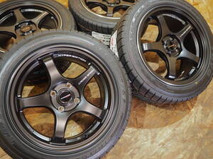 ★人気★195/55R15 7J+28 4H100 新品 軽量 逆ゾリ クロススピードCR5 ハイグリップ TOYO R1R 1台分 CIVIC INTEGRA ROADSTER VITZ ブラック