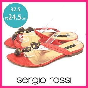 セルジオロッシ sergio rossi ストーン トングサンダル レッド 赤 37.5(約24.5cm) sh23-0285