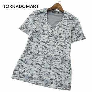 美品 23SS★ TORNADOMART トルネードマート 春夏 カモ ダブルJQ 総柄★ 半袖 Vネック カットソー Tシャツ Sz.M　メンズ　A4T03908_4#D