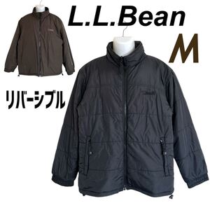 L.L.Bean エルエルビーン メンズ 中綿ジャケット M リバーシブル 刺繍ロゴ ナイロン 2WAY ブルゾン ブラック×ブラウン系 (L50)