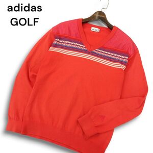 adidas GOLF アディダス ゴルフ 秋冬★ ニット セーター プルオーバー ウール Vネック ロゴ刺繍 長袖 Sz.L メンズ　A4T11329_A#K