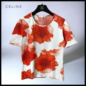 【CELINE】 ニュアンスビッグフラワー ストレッチカットソー Tシャツ　花柄　大きいサイズ42