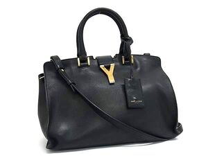 1円 SAINT LAURENT サンローラン カバス クラシック Yライン レザー 2WAY ショルダー ハンドバッグ レディース ブラック系 BI6203