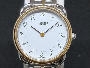 仕上済み HERMES エルメス アルソー AR4.220 クォーツ レディース 腕時計 SS GP 2針 ホワイト文字盤 ラウンド 店舗受取可