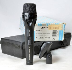 【A】Sennheiser MD431 Ⅱ ゼンハイザー MD431Ⅱ 美品 新品同様 現行 定番 ダイナミックマイク ケース、ホルダー付属 紙箱フタ無し