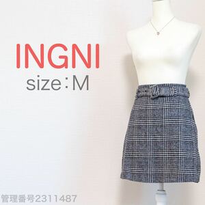 【送料無料】INGNI(イング)ベルト付き　グレンチェック　ミニスカート　台形スカート　グレー　M