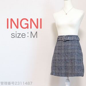 【最終値下げ☆美品☆】INGNI(イング)ベルト付き　グレンチェック　ミニスカート　台形スカート　グレー　M