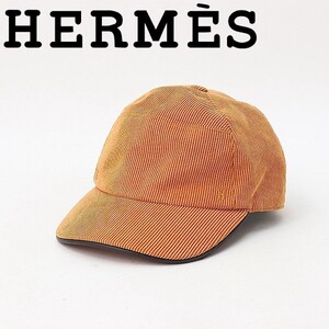 国内正規品●HERMES エルメス JUMP ジャンプ セリエ釦 Hロゴ コーデュロイ × レザー キャップ オレンジ 59