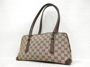 ◆美品◆GUCCI グッチ◆GGキャンバス カーフ レザー 本革◆ハンド バッグ◆ブラウン系 シルバー金具◆イタリア製◆腕掛け◆肩掛け◆A9504