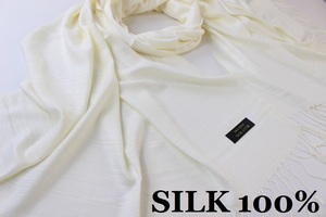 新品【SILK シルク100%】無地 Plain 大判 ストール C.WHITE 白 クリームホワイト系