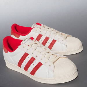 美品!! US 9 1/2 / 27,5cm 限定 21年製 adidas SUPERSTAR 82 CLOUD スーパースター 82 白ｘ赤 レザー 天然皮革