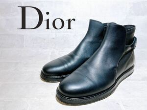 イタリア製【極美品】Dior ディオール 高級 ベルト レザーブーツ 本革 黒 スニーカー 39（約24cm）メンズ 正規品