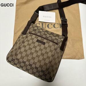 b56【極美品】グッチ　GUCCI　GG キャンバス　レザー　ロゴ　型押し　ショルダーバッグ　サコッシュ　ポーチ　メッセンジャー　122793