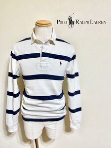 Polo Ralph Lauren ポロ ラルフローレン ボーダー ラガー シャツ トップス 裏起毛 サイズM 175/96A 長袖 白 ネイビー