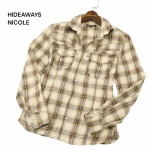 HIDEAWAYS NICOLE ハイダウェイ ニコル 通年 襟ワイヤー★ 二重襟 長袖 ウエスタン チェック シャツ Sz.46　メンズ　C4T06759_7#C