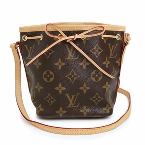 （美品）ルイ ヴィトン LOUIS VUITTON ナノ ノエ ショルダーバッグ 斜め掛け モノグラム ヌメ革 レザー ブラウン 茶 ゴールド金具 M41346