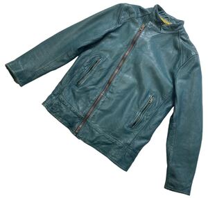 ■ HYSTERIC GLAMOUR ヒステリックグラマー ■ 上質 本革 羊革 レザー 斜めジップ シングル ライダース ジャケット グリーン S