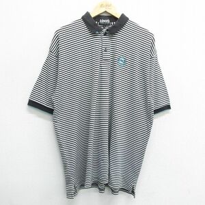 XL/古着 半袖 ポロ シャツ メンズ 90s バミューダ 大きいサイズ コットン 黒他 ブラック ボーダー 24may24 中古 トップス