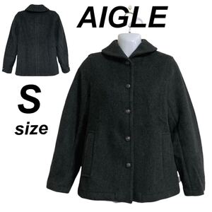 AIGLE エーグル レディース ジャケット 丸襟 S コート アウター 毛 ウール チャコールグレー系 (K4)★