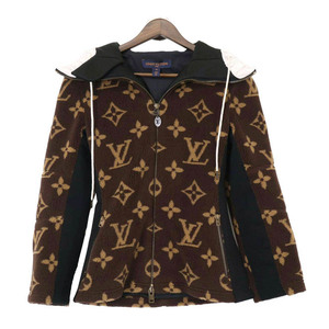 ルイヴィトン モノグラム ボア 切替 ジップアップ パーカー レディース ブラウン LOUIS VUITTON 中古 【アパレル・小物】