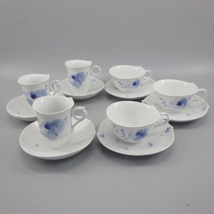 1円〜 Meissen マイセン 青い花 カップ＆ソーサー 計6客 双剣マーク カップ＆ソーサー 346-2756013【O商品】