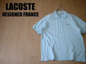 FRENCH LACOSTEワンポイント鹿の子ポロシャツ5サックス正規フレンチラコステ水色ライトブルーDESIGNED IN FRANCE MADE IN PERU