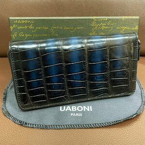 高級 限定EU製＆定価68万◆UABONI*アメリカアリゲーター・ラウンドファスナー長財布◆手染 パティーヌ クロコ ワニ革 メンズウォレット