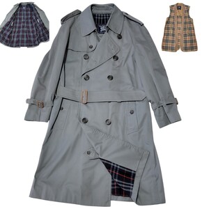 【希少色】セージ 80S イングランド製 バーバリー BURBERRY トレンチコート L程度 ビジネスコート VINTAGE ロングコート OLD 脱着ライナー