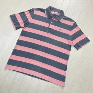 3938☆ Lacoste ラコステ トップス 半袖ポロシャツ 半袖カットソー カジュアル メンズ 3 ピンク グレー ボーダー柄