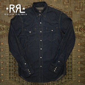 【USA製】 RRL Rigid Denim Western Shirt 【M】 リジット デニム ウエスタンシャツ 希少 本藍染 米国 Ralph Lauren インディゴ 濃紺 赤耳