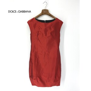 A6366/極美品 春夏 DOLCE&GABBANA ドルチェ＆ガッバーナ シルク100% ノースリーブ コクーン ドレス 膝丈 ワンピース 40 赤/レディース