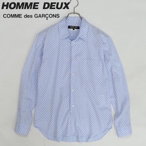 ◆COMME des GARCONS HOMME DEUX コムデギャルソン オム ドゥ AD2017 ドット 総柄 コットン 長袖 シャツ ライトブルー S