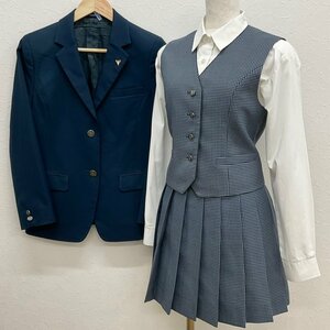 U105/A (中古) 愛知県 私立 東邦高校 女子制服4点 /校章付/M/W72/ブレザー/ベスト/スカート/冬服/VARSITYMATE/青紺/グレンチェック/学生服/