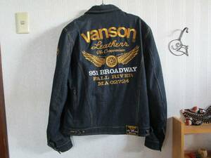 綺麗な商品！VANSON バンソン ライダース 刺繍柄 ワッペン柄 パッド 濃紺色 デニム ジップアップ ジャケット XLsize表記 バイカー