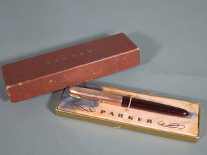 【筆記未確認】万年筆① PARKER 1/10 12K GOLD FILLED ワインレッド×ピンクゴールド 箱付き BOX No.165★パーカー 赤 金 USA製