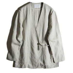 H6268f22　▼UNITED ARROWS ユナイテッドアローズ▼　ベルテッド リネン ノーカラージャケット ベージュ 38 / 麻 レディース 春夏