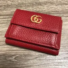 美品　グッチ　GUCCI マーモント　三つ折り財布　コンパクト　レッド