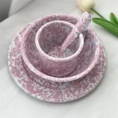 レトロ マーブルプレート 韓国 インテリア 食器 皿　ピンク