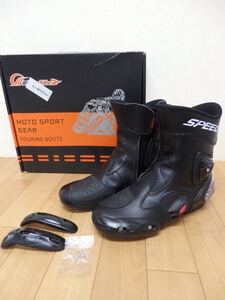 T7-6.11) Speed BIKERS スピード　ツーリングブーツ　Ａ004　サイズ41 (25.5~26cm対応)　Black　バイクブーツ　Riding Tribe