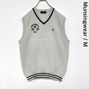 マンシングウェア　ワンポイント　Vネック　コットン　チルデン　ニットベスト　メンズ　Mサイズ　Munsingwear