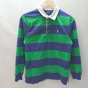 ◇ POLO RALPH LAUREN ポロ ラルフローレン ボ－ダ－柄 長袖 ポロシャツ サイズ14-16 グリーン系 ブル－系 メンズ E