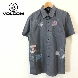 R1618-F-N◆ VOLCOM ボルコム 半袖シャツ イラスト トップス ◆ sizeM ポリエステル コットン グレー 古着 メンズ 春夏