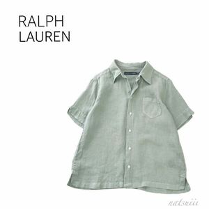 RALPH LAUREN ラルフローレン . 麻100% リネン 開襟 シャツ 綺麗色 グリーン 人気 定番 送料無料