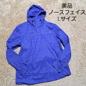 美品 ノースフェイス THE NORTH FACE SLAM JAM コラボ 別注 総柄 防水 高耐久 プルオーバー マウンテンパーカー ジャケット 青系 Lサイズ