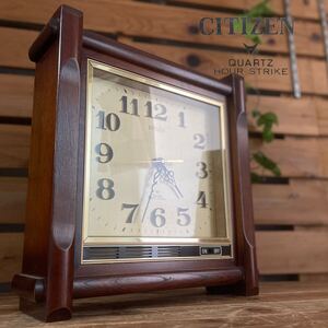 CITIZEN シチズン クォーツ時計 80年代 昭和レトロ 木製 ヴィンテージ 　掛け時計 置時計 管T-105