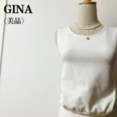 美品GINA 丸首タイトワンピース　アシメスリット　ちりめん地　アイボリー韓国製