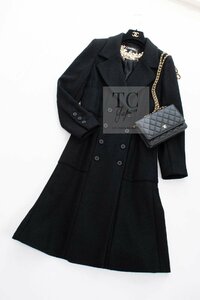 シャネル コート CHANEL ブラック ウール 混合 ダブル ロング 定番 超美品 36 40