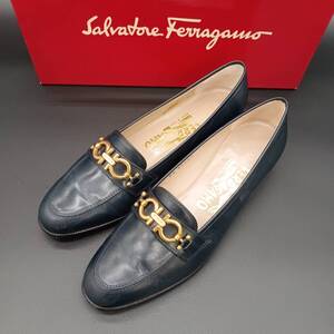 【美品】SalvatoreFerragamo フェラガモ ガンチーニ ローファー ネイビー レディース シューズ 6B 23㎝