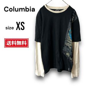 【美品・送料無料】コロンビア メンズ レイヤード ロングTシャツ 長袖 ブラック Columbia