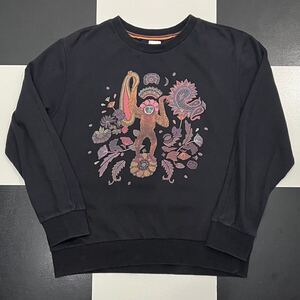 【591】 ポールスミス モンキー アニマル プリント スウェット シャツ L ブラック 黒 paul smith 柄 black sweat shirt